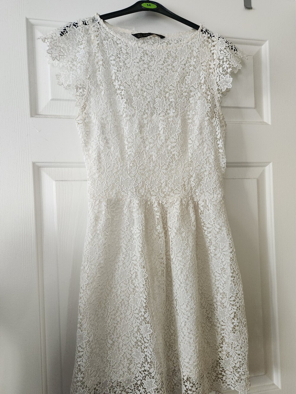 Zara White Floral Lace Cap-Sleeve Dress